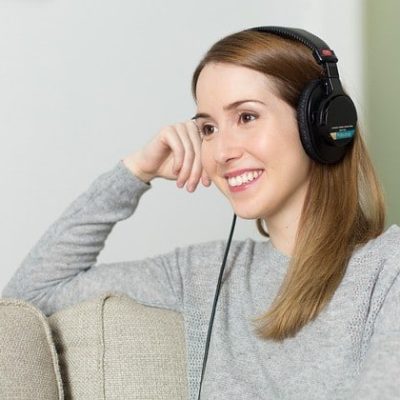 woman, headphones, music
