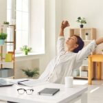 A working woman stretching